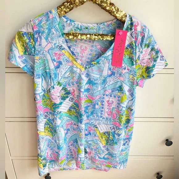 NWT Lilly Pulitzer WISH YOU WERE HERE Etta Tee Shirt - Picture 3 of 11